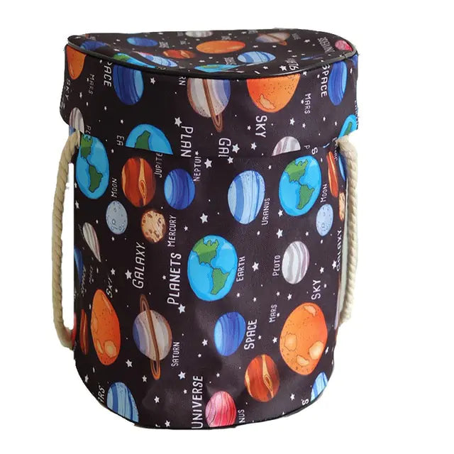 Foldable toy storage mat with basket