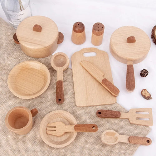 Wooden kitchen toy in tree trunk design